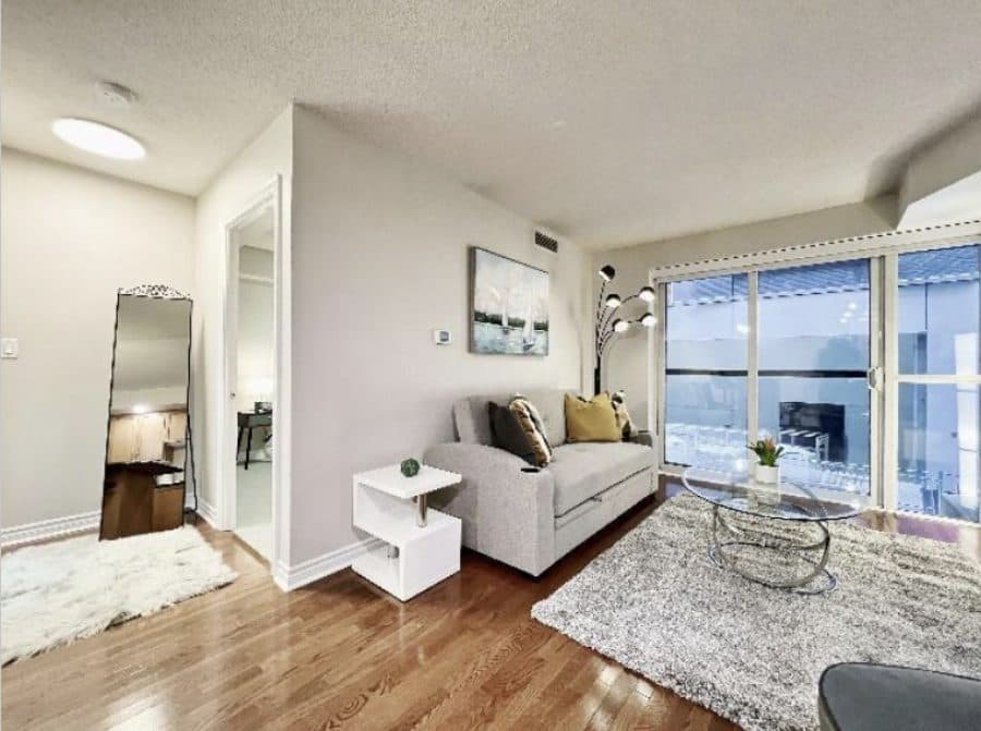 Furnished condo suite interior at The Neptune, 209 & 215 Fort York Blvd, Fort York, downtown Toronto