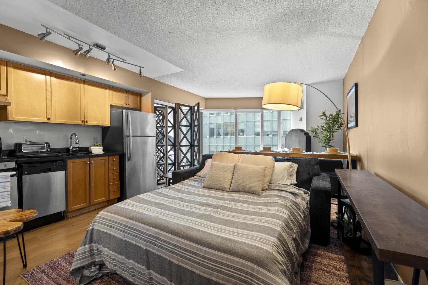 Furnished condo suite interior at The Pantages, 200 & 210 Victoria St, Downtown Yonge, Toronto